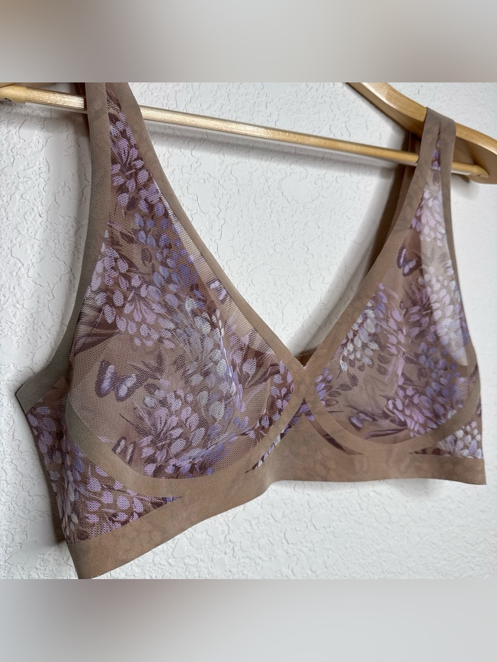 Eby Sheer Bralette Parisian Floral Print Mesh Bra Size L